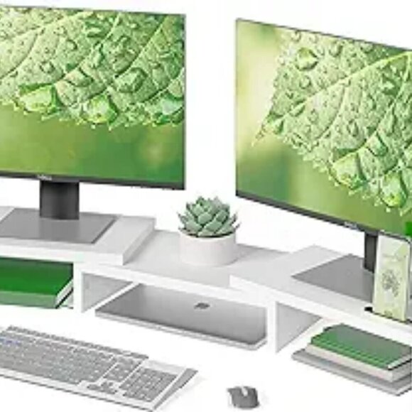 Dual Monitor Stand Riser Adjustable Desktop Organizer for PC Laptop Printer - Picture 1 of 6